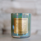 Candle with a label on a blurred background